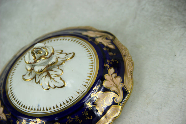 German porcelain marked Mantel set Candlesticks centerpiece bowl lidded