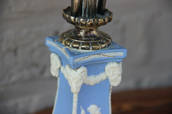 Antique PAIR Wedgwood angel putti ram heads porcelain candle holders