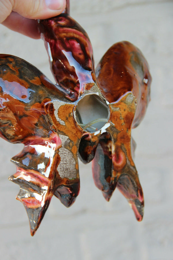 PAIR french vintage Vallauris ceramic butterfly wall lights sconces rare 1970