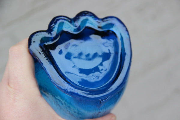 Vintage italian empoli glass decanter 1970 blue coloured dachshund dog decanter