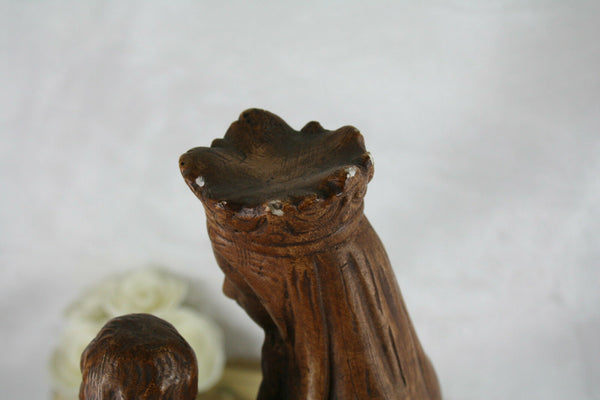 Antique Flanders plaster chalkware Virgin Mary Child lion Religious