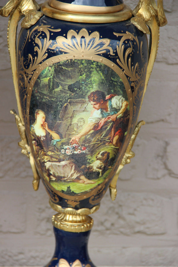 XL pair French limoges porcelain romantic landscape scene Vases