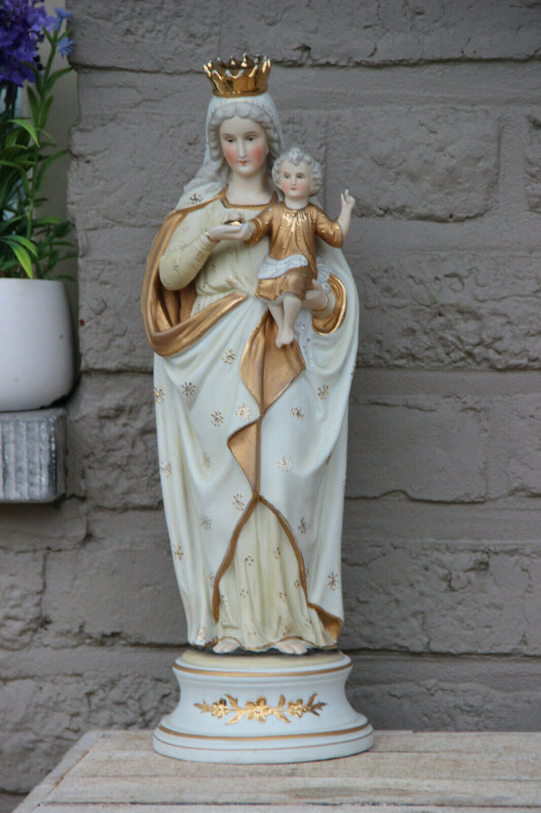Antique French bisque porcelain Madonna child jesus figurine statue religious