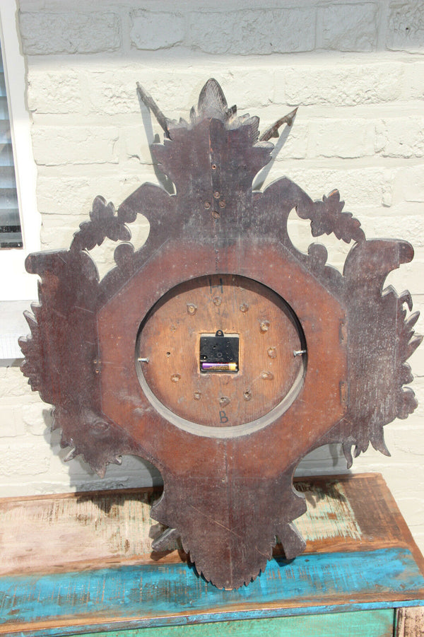 antique German 1900 Black forest wood carved Wall clock hunting trophy fish bird