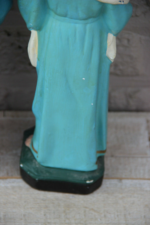 PAIR antique French chalkware Child Jesus Figurine statue with crucifix