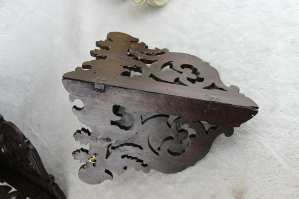 Antique pair German Black forest wood carved Dragon gothic wall consoles rare