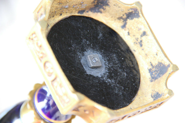 PAIR antique French Sevres porcelain Cobalt blue Vases romantic victorian scene