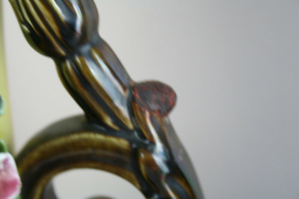 PAIR Art nouveau barbotine majolica floral decor Vases 1900 French