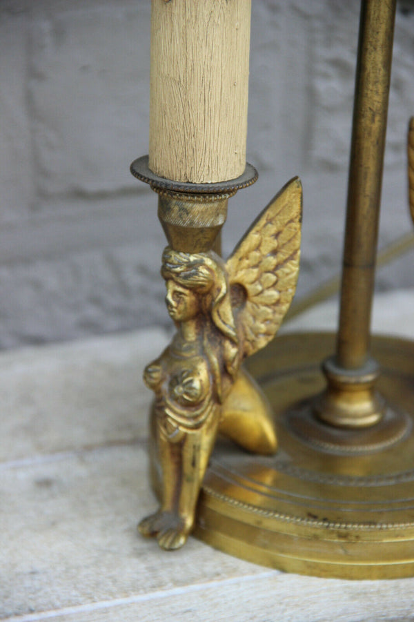 Antique French Bouillotte Empire bronze sphinx Caryatid table lamp