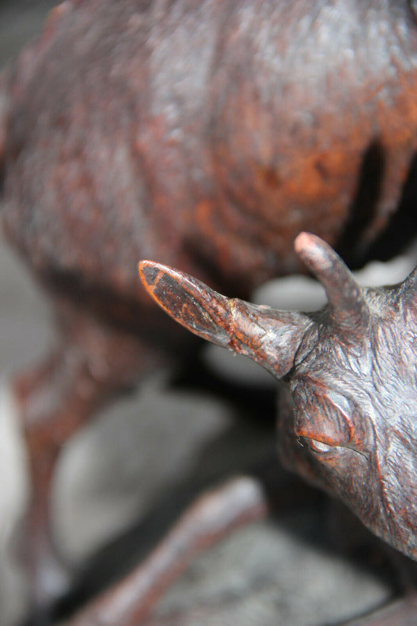 Large German black Forest wood carved capricorn deer group statue 19thc