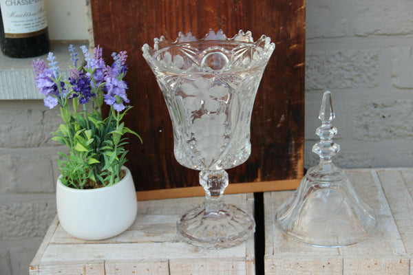 LARGE French antique crystal glass cut Drageoir Sugar bowl lidded