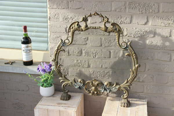Antique French bronze metal gothic castle dragons fireplace screen