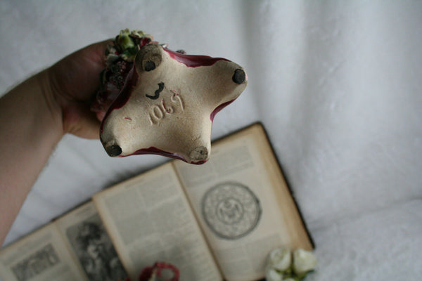 Antique French 1900 art nouveau Barbotine Majolica Vases Set center piece