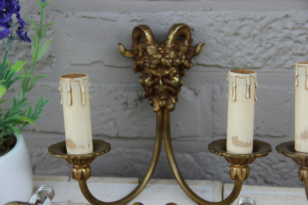 SET 4 Antique Bronze Devil satyr head wall lights sconces French gothic castle