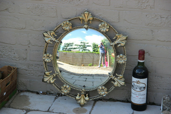 Mid century 1970 MEtal fleur de lys flower Mirror