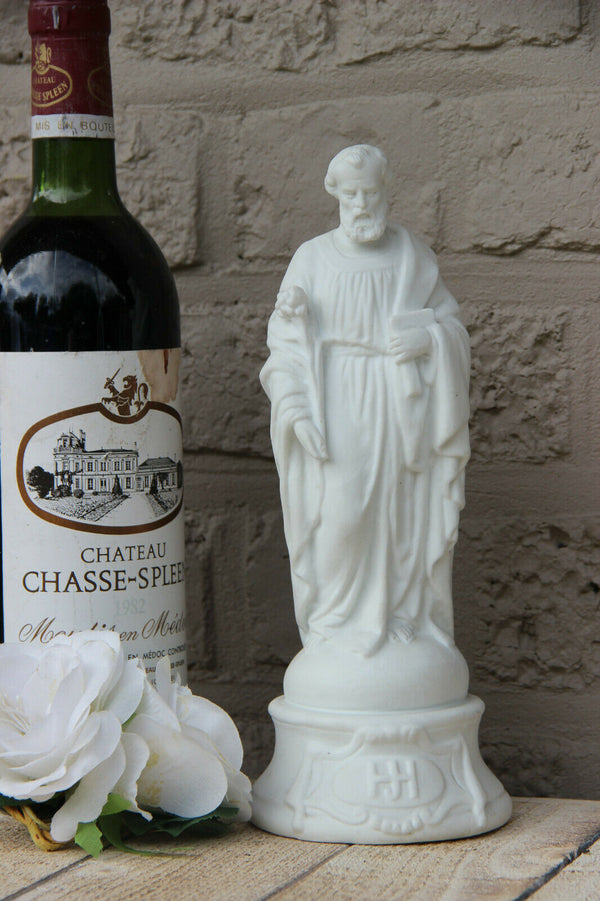 Antique French porcelain bisque saint Joseph statue figurine religious marked