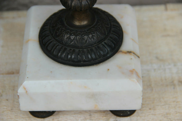 Antique French spelter bronze patina pair urns Vases putti angel marble base