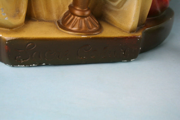 Antique plaster chalkware sacred heart Jesus christ Buste signed 1920's