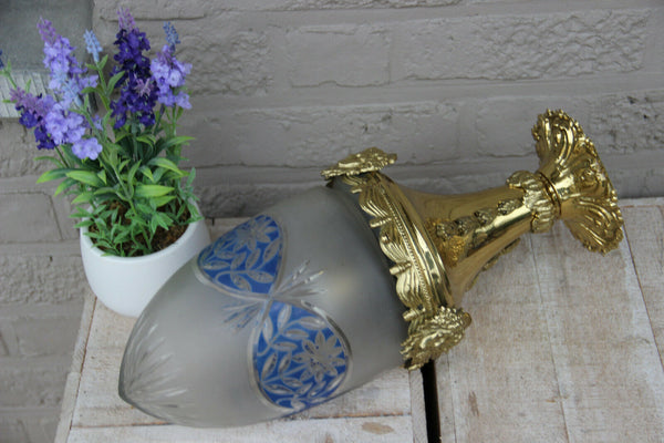 French Vintage LAntern chandelier crystal glass blue shade medusa head portrait