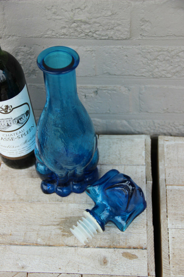 Vintage italian empoli glass decanter 1970 blue coloured dachshund dog decanter