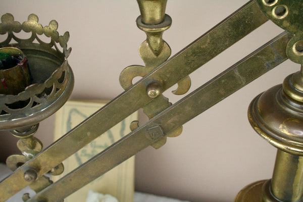 HUGE 7 arms neo gothic copper church altar candelabra religious fleur de lys
