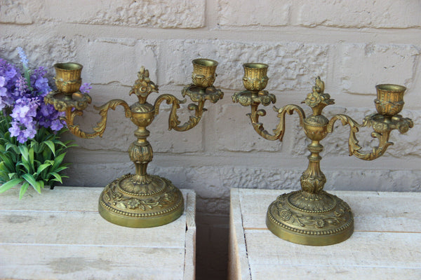 PAIR antique bronze candlesticks candle holders