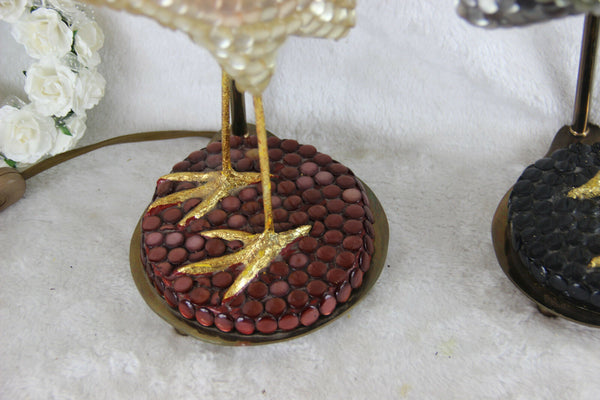PAIR 1970 Vintage French duck bird matching table lamp mid century Rare