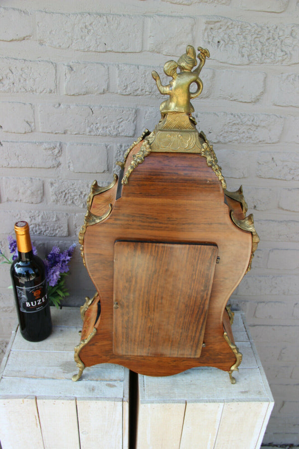 Huge French Boulle Cartel Mantel clock putti  bronze wood inlaid