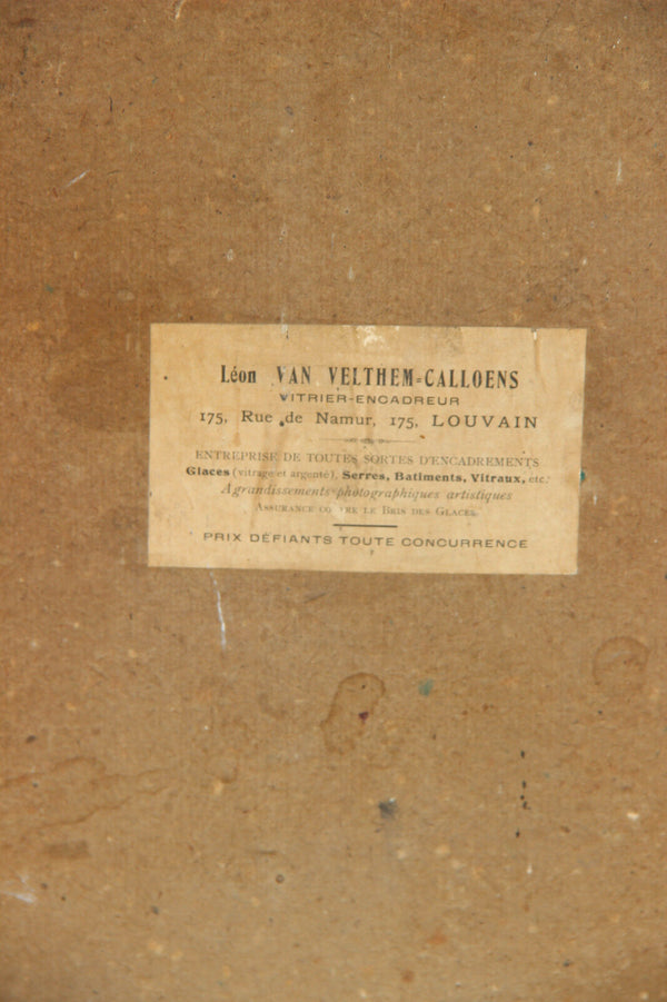 Antique Communion gift French embroidery framed Angel putti religious