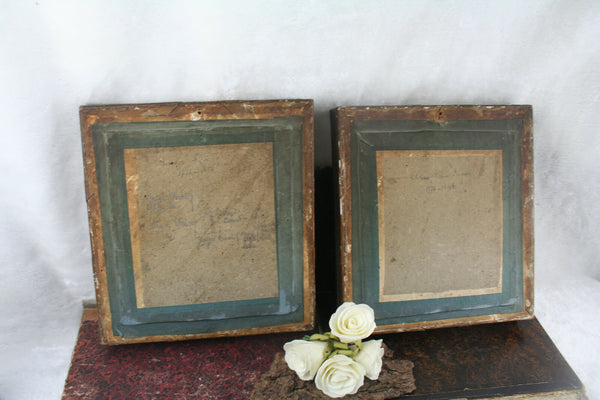 PAIR antique 1834 signed french antique drawing portraits lady man monogrammed