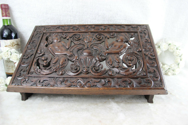 Rare Antique French Wood carved putti bible stand lectern religious church XIX