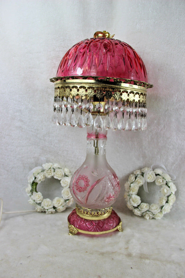 Gorgeous Bohemian Czech pink clear crystal glass cut Table desk lamp pendants