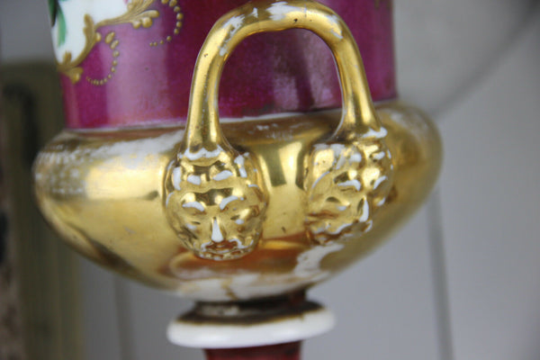 PAIR french empire medici Vases Urns floral decor lion satyr handles 1920