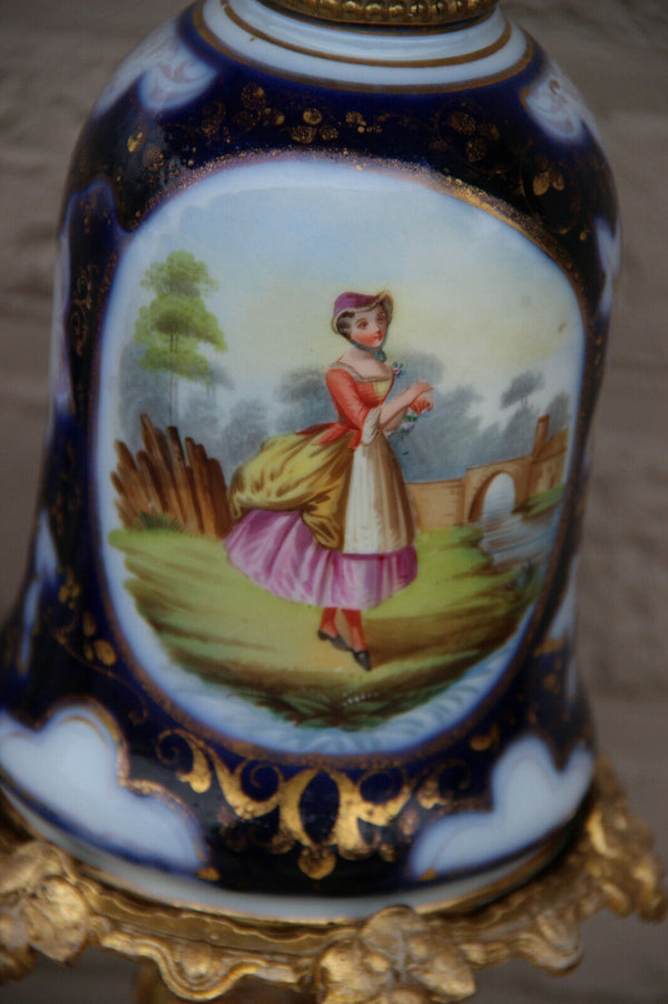 antique french bayeux porcelain vase Lamp floral lady portrait 1900