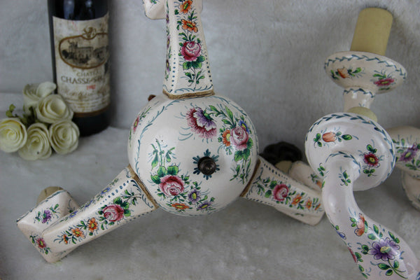 French Faience de Strasbourg Chandelier pendant with pair sconces wall lights