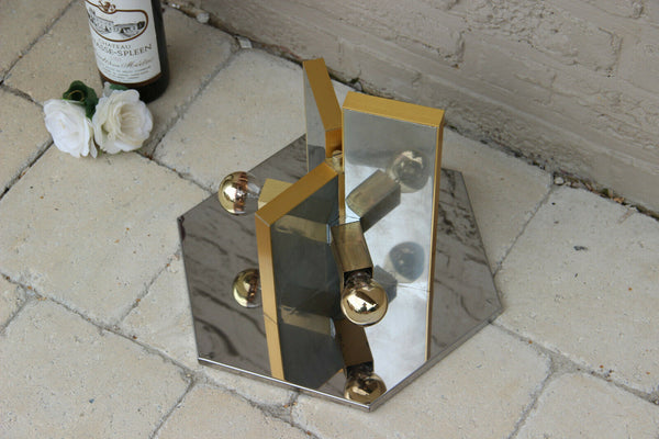 Mid century SCIOLARI marked flush mount lamp chandelier mirrored metal 1960 n2