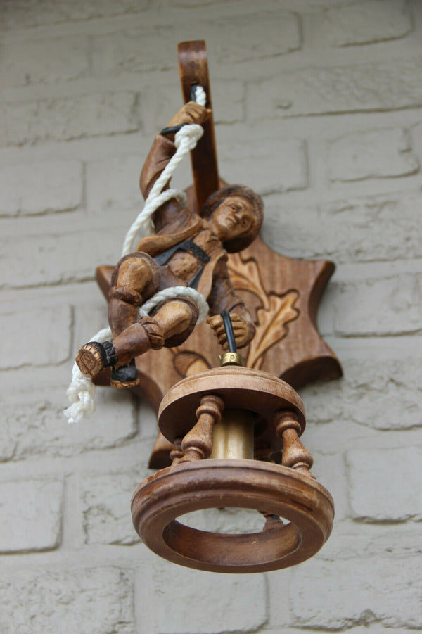 Rare Black forest wood forest Tyrol mountain climber Figurine wall lamp sconce