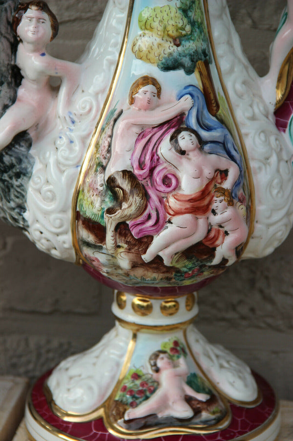 Majestical Capodimonte italian marked porcelain putti swan Ewer pitcher Vase