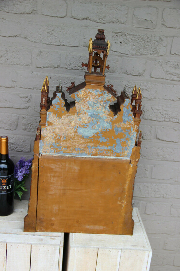 Rare Religious neo gothic oratory Black forest wood carved 1888  saint statue