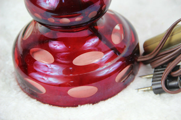 Bohemian Czech ruby red cut crystal glass floral lamp 1950