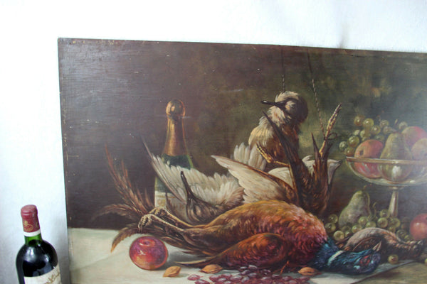 Top listed Belgian artist SCHOUTEN oil panel painting hunting trophy still life