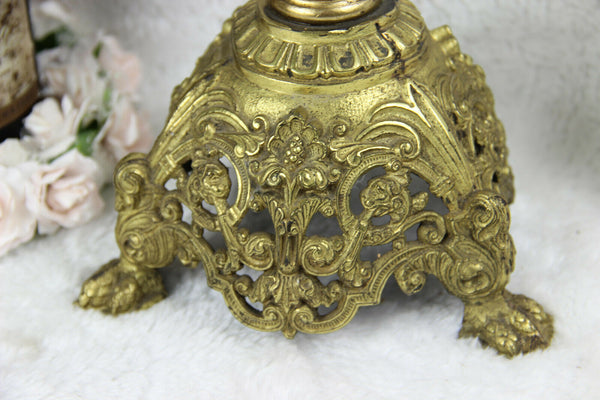 Antique XL French Altar religious 19thc Brass bronze Crucifix dragon heads base