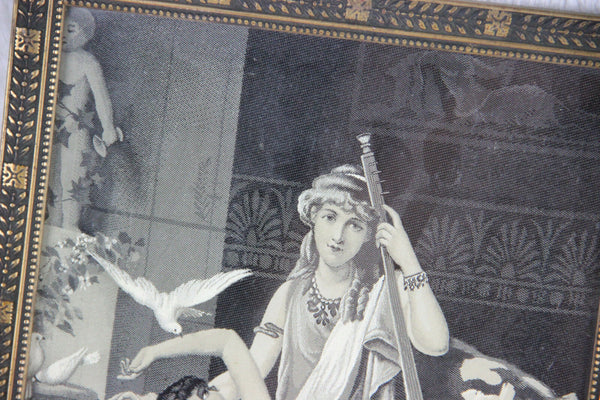 Antique PAIR Framed art deco Fine Art Tapestry oriental ladies Wall plaques