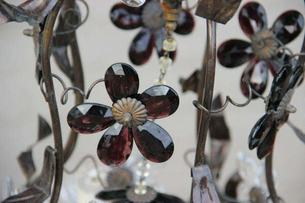 Vintage French metal Glass daisy flower Chandelier lamp attr MAISON BAGUES 1970