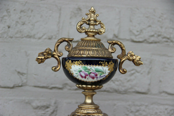 XL ACF sevres porcelain marked Mantel clock floral decor