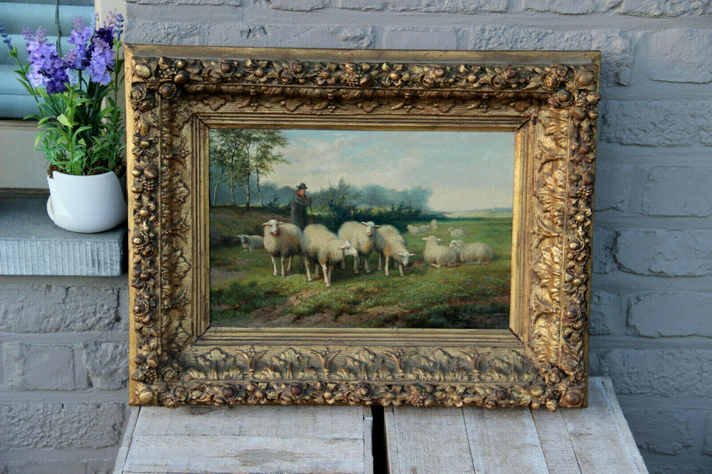 Jef Louis Van Leemputten Belgian, 1865-1948 oil canvas antique painting sheep