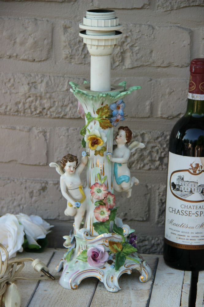 Antique German porcelain Dresden mark Angel Figurines lamp