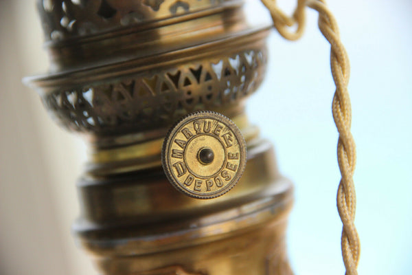 Huge PAIR French antique oil lamp Vieux paris porcelain portrait floral decor