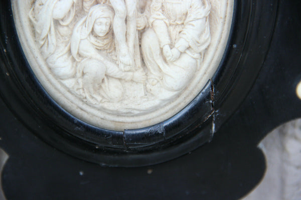 Antique French napoleon III meerschaum religious wood carved holy water font