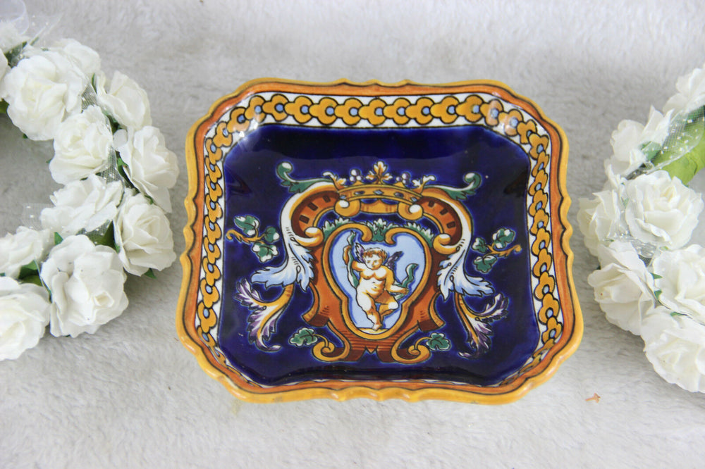 French vintage GIEN porcelain marked vide poche Putti faun mythological